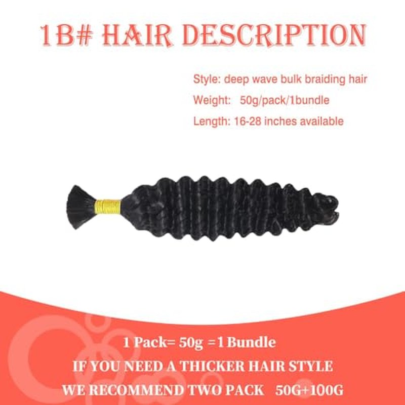 Human Hair Braiding Hair 50g 26 Inch Deep Wave Bulk Human Hair for Braiding No Weft Bundle 100% Brazilian Virgin Curly Human Hair Extensions for Boho Braids Wet and Wavy Human Braiding Hair