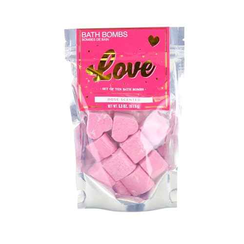 Gift Republic - 10 Love Bath Bombs | Rose Bath Mini Hearts for The Bath | Bubble Pearls in Rose Fragrance | Bubble Bathtub Bombs | Gift for Christmas, Birthday, Valentine's Day