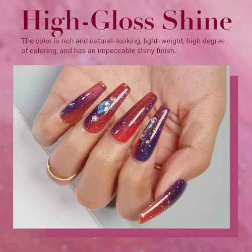 AZUREBEAUTY Color Changing Dip Powder Nail Kit Starter Fall Winter Glitter Pink Blue Purple Orange Mood Temperature Change Dipping Powder Liquid Set with Base Top Coat Activator for Home Manicure Gift