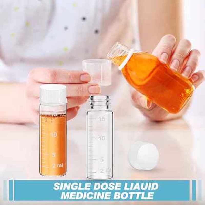 Baderke 4 Pcs Liquid Medicine Travel Container Scale Glass Liquid Containers Small Single Dose Medicine Bottles Dispenser and Leak-proof Plug Travel Essentials Accessories(Clear,15ml)