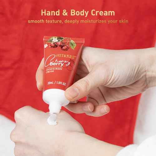 Spa Gifts for Women, Cherry & Berry Spa Gift Set for Teenage Tote Bag, Shower Gel, Hand & Body Lotion, Hitrees Birthday for Best Friend Woman, Mom, Mothers Day,Christmas Gift for Women