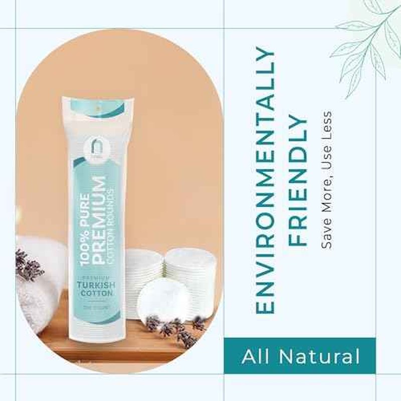 R-Neu 300 Count Premium [Turkish] Cotton Rounds, Stitched, Waffle Textured, 100% Pure & Natural Cotton Pads for Face, Hypoallergenic Makeup Remover (Packaging May Vary)