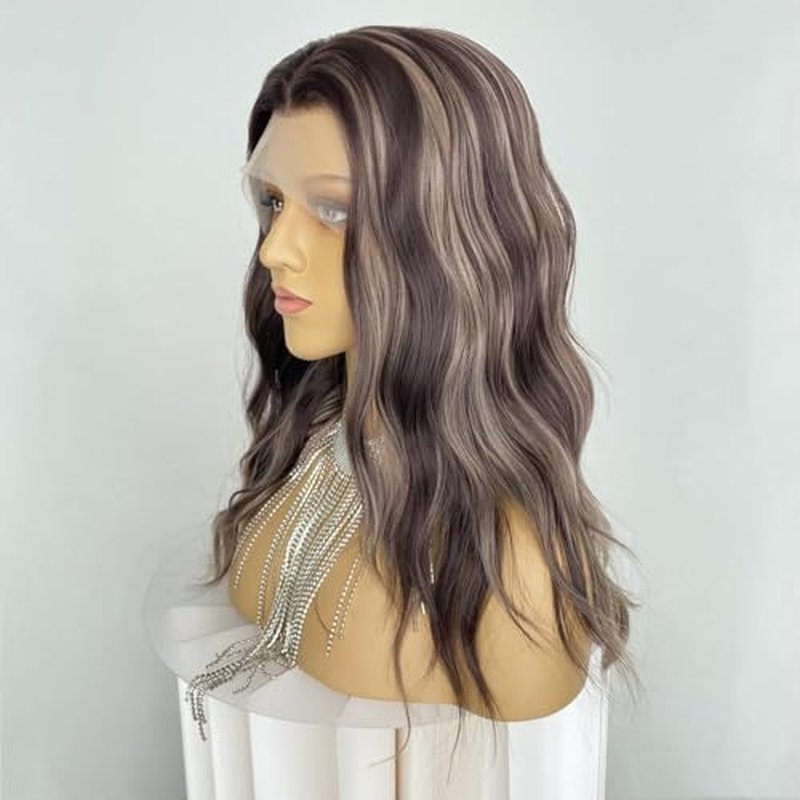 Auburn Brown Wigs Highlight Ash Blonde 13x4 Lace Front Wig Body Wave 4/27 Piano Color 18Inch Synthetic Fiber Pre Plucked Hairline for Women