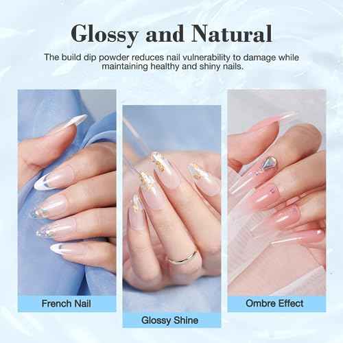 AZUREBEAUTY Clear Dip Powder for Nails, Essential Dipping Build Powder for 28+ Long-Lasting Nail Art Manicure Salon DIY at Home with Transparent Crystal Color, 28g/1Oz