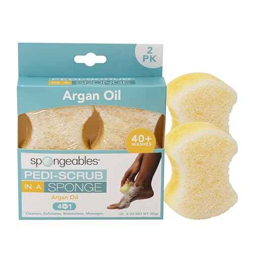 Spongables Pedi Scrub Foot Exfoliating 20+ Wash Sponge, Argan Oil, 2 Count