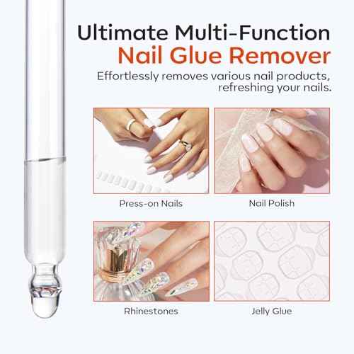 Modelones 50 ML Nail Glue Remover for Press On Nails, Upgrade Clear Stick On Nails Remover for Acrylic Tips, Nail Polish Remover with Wood Stick