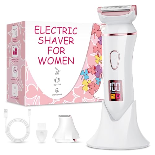2-in-1 Bikini Trimmer for Women, Gifts for Women, Electric Shaver for Womens, Rechargeable Wet Dry Lady Hair Remover,IPX7 Waterproof, Razor for Legs