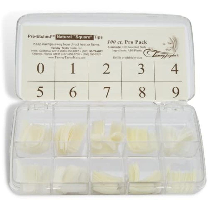 Tammy Taylor Natural Square Nail Tip Extensions, Full Coverage, Natural Lightweight, Long Lasting, Salon Grade Professional Pre Etched Acrylic Nail Tips, Well Less Fake Nails (100 count)