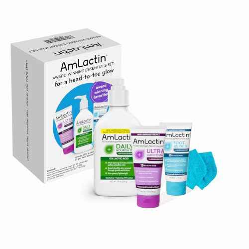 AmLactin Award-Winning Essentials Skin Care Set - Daily Nourish 12% Lotion, Ultra Smoothing Cream, Foot Repair Cream & Moisturizing Socks - Lactic Acid Moisturizer Gift Set for Whole-Body Skin Renewal