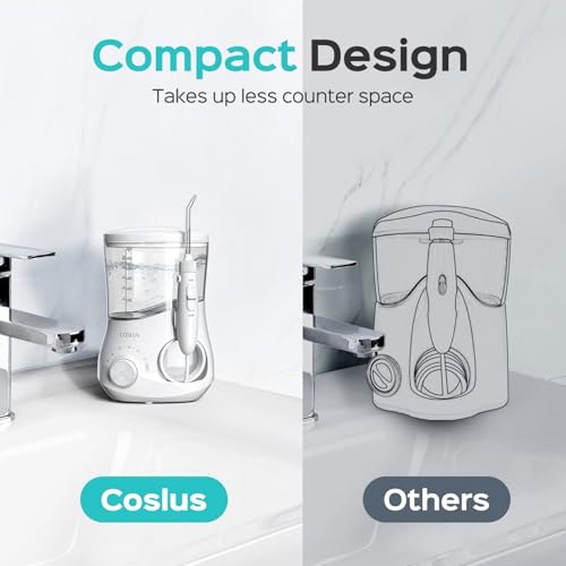 COSLUS Professional Water Flosser for Teeth: 12 Pressure Settings Electric Dental Pick for Tooth Cleaning, Sensitive Gums, Braces, Oral Care - Home Use, ??4 Jet Tips for Multiple Users, Family, White