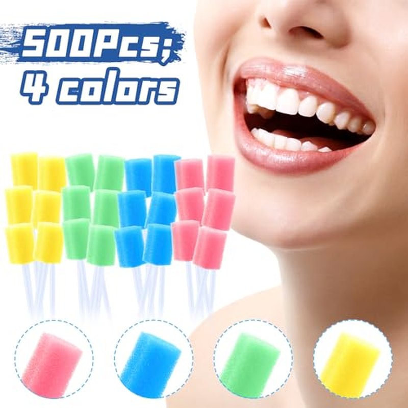 TrelaCo 500 Pcs Toothettes Oral Swabs Bulk Disposable Mouth Cotton Swabs Multicolor Sponge Individually Wrapped for Elderly Adults Oral Cavity Mouth Cleaning(Hexagon)