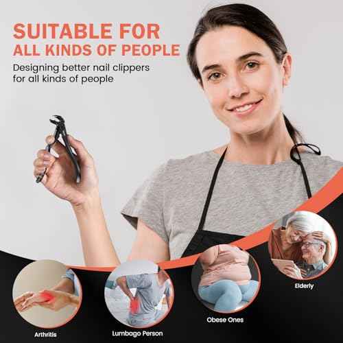 BEZOX Toenail Clippers for Seniors ? Upgraded Long Handled Curved Head Toe Nail Clippers for Thick Nails for Elderly - Black
