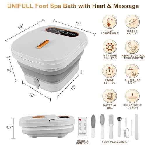 Collapsible Foot Spa Bath with Heat, Touch Screen, Remote Control, Massage Rollers, Timer, Bubble, Foot Pedicure Kit, Temperature Control Pedicure Foot Spa, Foot Bath