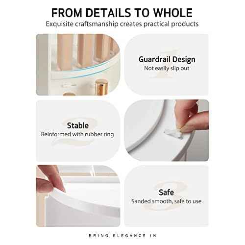 Syntus 360 Rotating Makeup Organizer, DIY Adjustable Bathroom Makeup Carousel Spinning Holder Rack, Large Capacity Cosmetics Storage Box Vanity Shelf Countertop, Fits Makeup Brushes, Lipsticks, White