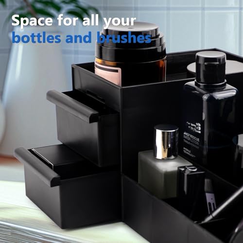 Simbuy Black Cologne Organizer for Men - Large Countertop Organizer with Drawers for Cologne, Perfume, Shaving & Skincare - Bathroom & Vanity Storage, Ideal Gift for Boyfriend, Husband, Dad & Friends