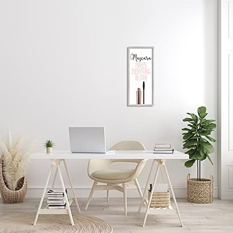 Stupell Industries Mascara Fashion Designer Modern Pink Word, Design by Kimberly Allen Gray Framed Wall Art, 10 x 24