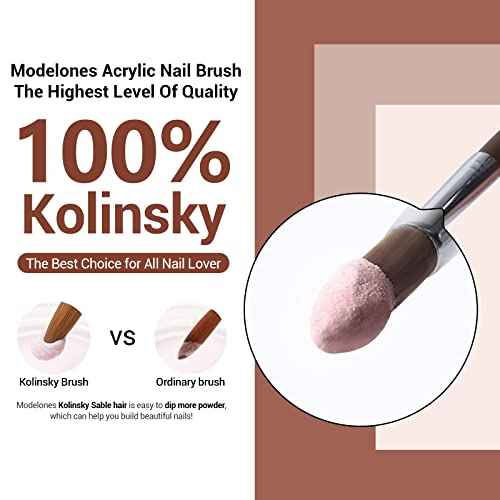 MODELONES Acrylic Nail Brush 100% Pure Kolinsky Hair Bristles Oval Crimped Shaped Sturdy Wooden Handle Acrylic Powder Nail Art Brush Professional Manicure Pedicure Size 8