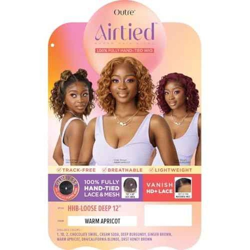 Outre Airtied 100% Fully Hand-Tied Wig - Human Hair Blend - Loose Deep 12" (WARM APRICOT)