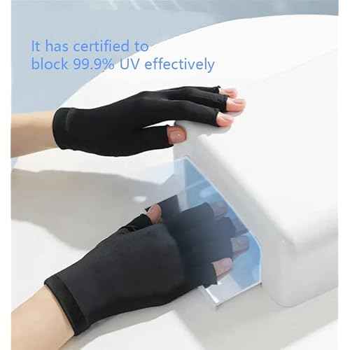 Anti UV Gloves for Gel Nail Lamp, Professional UV Protection Gloves for Manicures, Fingerless Gloves for Protecting Hands from Nails UV Light (Black)