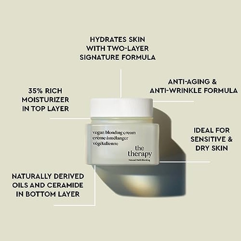 The Face Shop The Therapy Vegan Blending Cream Face Moisturizer - Soothing, Anti-Aging, Anti-Wrinkle, Firming Cream - Refillable - Face Cream Ideal for Sensitive & Dry Skin - Korean Skin Care