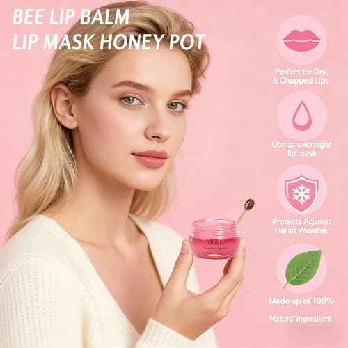 9 PCS Bee Lip Balm Lip Mask Honey Pot, Honey Lip Balm Bulk Lip Sleeping Mask Nourishing Overnight Lip Treatment, Lip Moisturizer Balm with Stick, Hydrating & Preventing Dry, Cracked Lips, Lip Scrubs