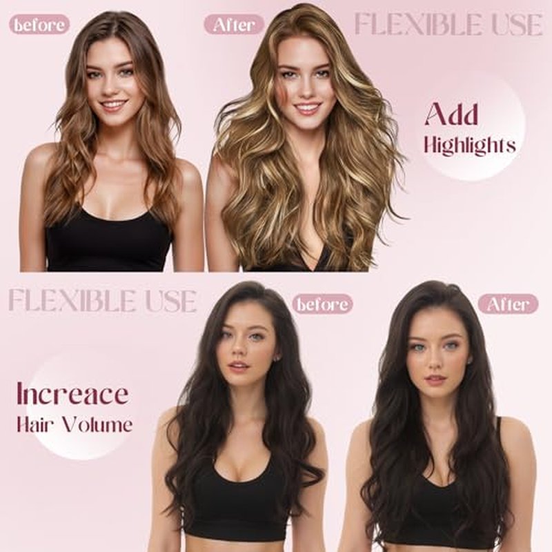 S-noilite 6Pcs Clip in Human Hair Extensions,Remy Single Clip in Hair Extensions 6Pcs 6clips Straight Light Brown Seamless Hairpieces for Women 20Inch 44g