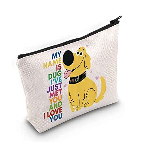 BWWKTOP Dug Dog Cosmetic Makeup Bag Carl And Ellie Movie Fan Gifts My Name Is Dug I've Just Met You And I Love You Zipper Pouch Bag For Movie Fans (MY NAME IS)