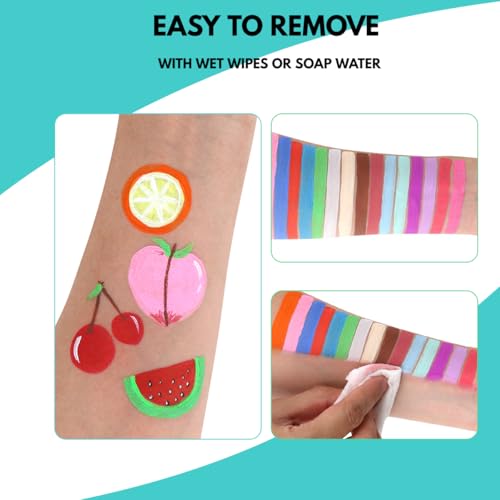 Bowitzki Face Paint Kit with 54 Colors, 8 sheets Stencils, 2 Glitters,10 Brushes, 1 Sheet Gems, Water Based Face Painting Kit, Safe Professional Halloween Party Makeup Set