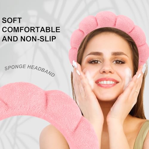 Canitor 4 PCS Spa Headband - Pink Skincare Makeup Face Wash Skin Care Make Up Cute Preppy Teen Girl Gifts Trendy Stuff Aesthetic Bachelorette Party Favors Valentines Day Christmas