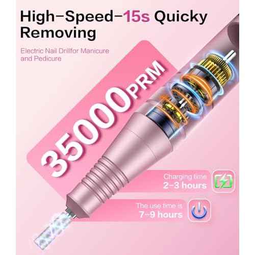 Professional Electric Cordless Nail Drill File with 11 Nail Drill Bits, 35000RPM DIY Glitter e Filer for Nails Kit Machine for Acrylic Nails Gel Polishing for Manicure Salon Home