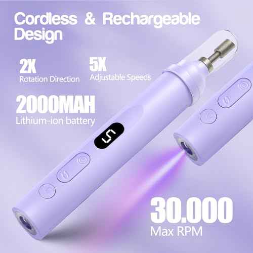 Electric Nail Drill Machine Handheld Flat Light 2-in-1 for Beginners Acrylic Gel Nails Manicure Pedicure Polishing Shape Tool with 8 Bits Gel Nails and Home Salon Use