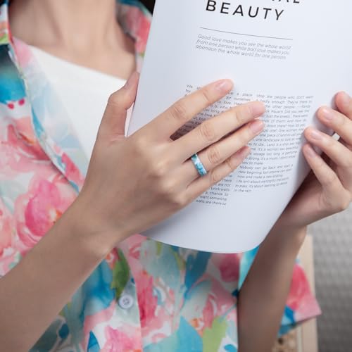 Egnaro Women's Silicone Statement Rings, 5.2mm Wide 2mm Thick Rubber Printed Floral Wedding Bands For Her Size 4-12