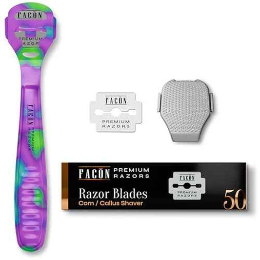 Fac?n Professional Callus Shaver Remover with 50 Blades, Pedicure Razor for Feet & Hands, Foot Razor for Callus Removal, Callus Blade Remover, Corn Shaver, Surgical Grade Premium Stainless Steel Tool