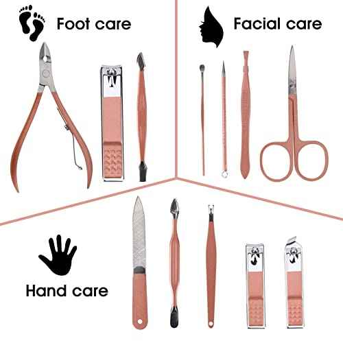 Nail Clippers and Beauty Tool Portable Set Manicure Set 12 in 1, with Pink Leather Bag, Suitable for Home, Workplace, Outdoor Travel, Gift Giving, Salon