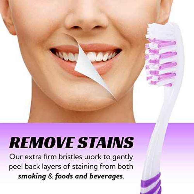 Lingito Extra Firm Toothbrush Set for Adults or Smokers Travel Toothbrush Kit, Hard Multicolor Denture Brush, Large Head, Manual Travel Toothbrush Hard Bristles (12 Pack)