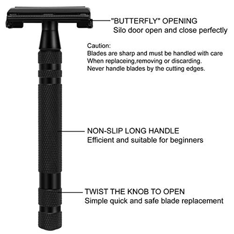 Amazing Razor Shaving Kit - Black Men's Shaving & Grooming Set - Safety Razor, Brush, Stand, Soap Bowl, Stainless Blades