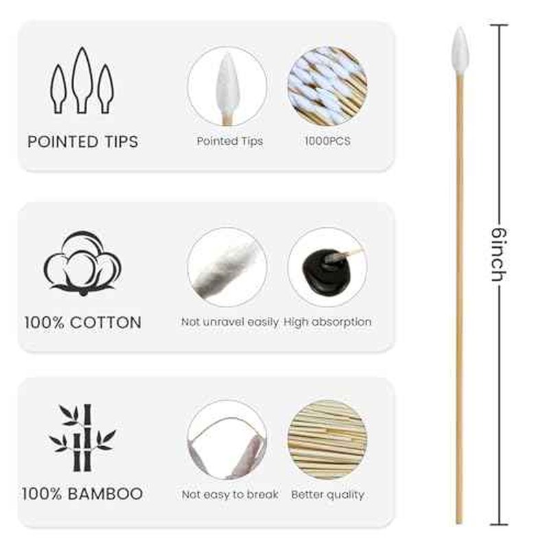 200 PCS 6-Inch Precision Gun Cleaning Swabs - Lint-Free Bamboo-Handle Cotton Swabs for Gun Cleaning, Makeup & Electronics