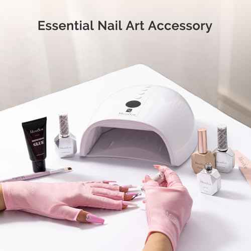 MelodySusie Premium UV Protection Gloves for Manicures, Cool Feeling Fabric,Professional UPF50+, UV Gloves for Gel Nail Lamp, Anti UV Light, Skin Care Fingerless Design, Pink