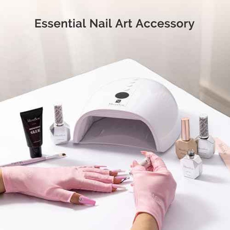 MelodySusie Premium UV Protection Gloves for Manicures, Cool Feeling Fabric,Professional UPF50+, UV Gloves for Gel Nail Lamp, Anti UV Light, Skin Care Fingerless Design, Pink