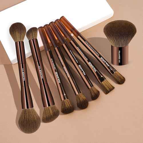 MAANGE 8 PCS Makeup Brush Set Double-end Makeup Brushes for Blending Liquid Powder Concealer Eyeshadow Blush Burshes Set (Brown)