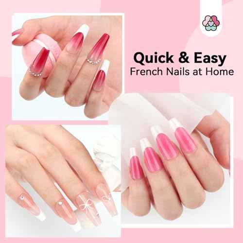 Saviland French Manicure Kit : French Tip Tools for Beginners French Tip Nail Stickers French Nail Brush White Gel Nail Polish Quick-Dry Nail Lamp French Tips Guides for Nail Art
