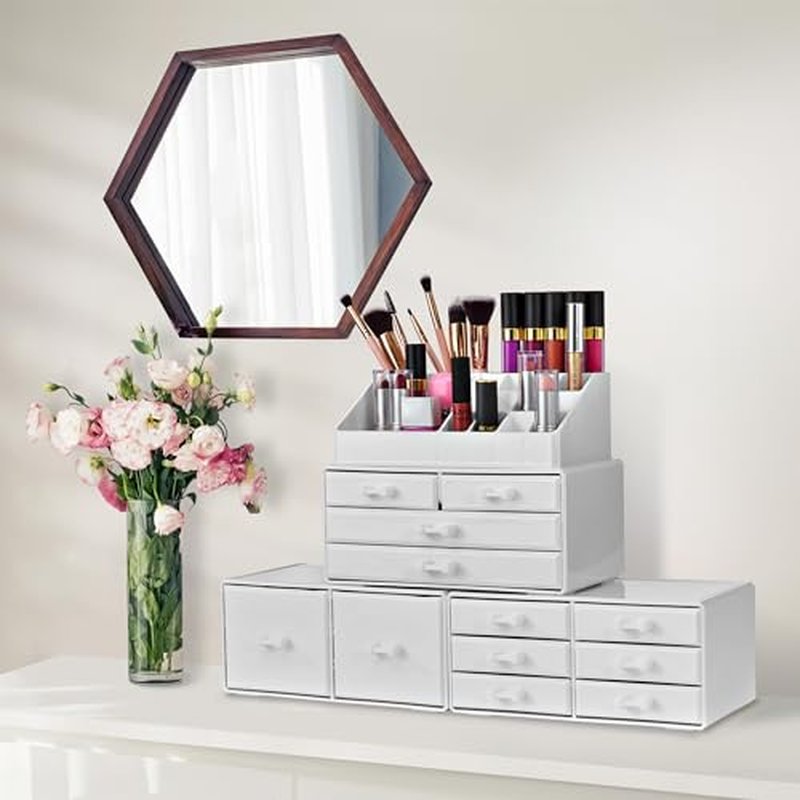 Sorbus Large Makeup Organizer - Stackable Jewelry & Makeup Organizer For Vanity, Bathroom Storage, Dresser - 12 Drawers Cosmetic Beauty Organizers and Storage with Lipstick, Makeup Brush Holder