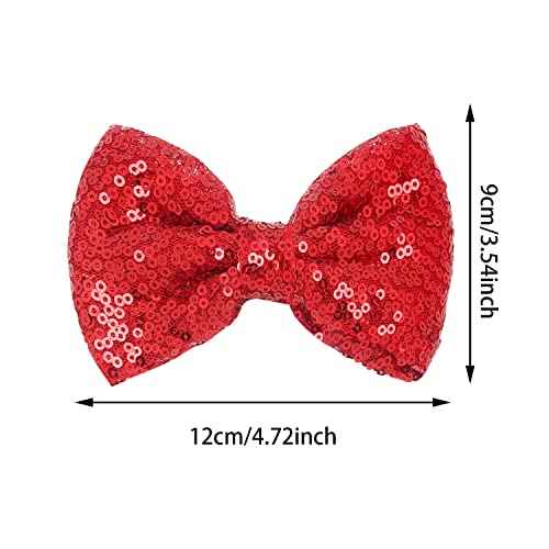 12 Pieces Red Sequin Bows for Girls 4.7" Large Cheer Hair Bow with Alligator Clips Hair Accessories for Kids Toddler Cheerleaders Teen Girls College Sports