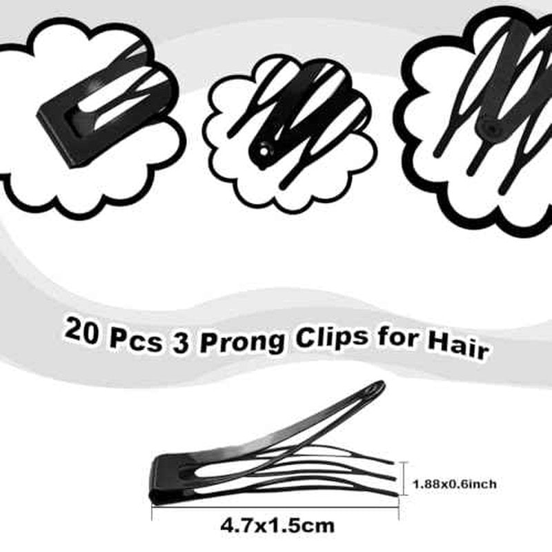 20 Pcs Snap Hair Clips for Women Snap Hair Barrettes Double Grip Hair Clips 3 Prong Clips for Hair Barrettes for Women Girls (Black)