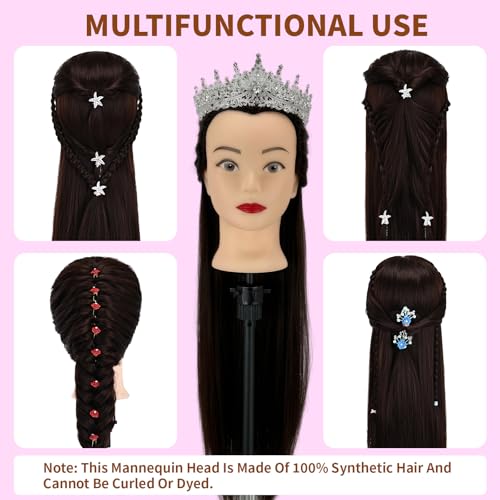 28" Cosmetology Mannequin Head With Hair£¬Doll Head For Hair Styling£¬Training Head For Braiding Cutting & Styling Practice £¬Includes Free Wig Stand & Hair Tools Set (Drak brown)