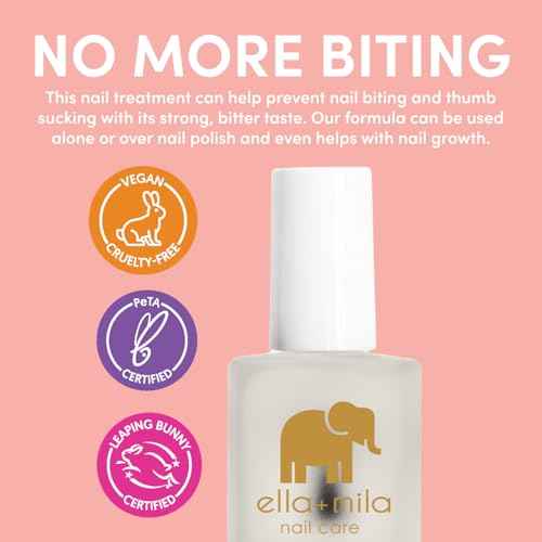 ella+mila No More Biting Nail Polish - Bitter Taste Nail Biting Treatment for Kids & Adults - Stop Thumb Sucking Deterrent - Finger Biter Prevention (0.45 fl oz)