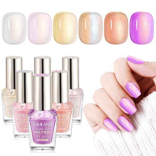 SAVILAND Color Artistry Nail Polish Set : 6 Summer Shimmer Pearl Pink Purple White Mermaid Fingernail Polish, Quick Dry Nail Polish Non Gel Long Lasting DIY Manicure for Finer Toe Nail Art Lover