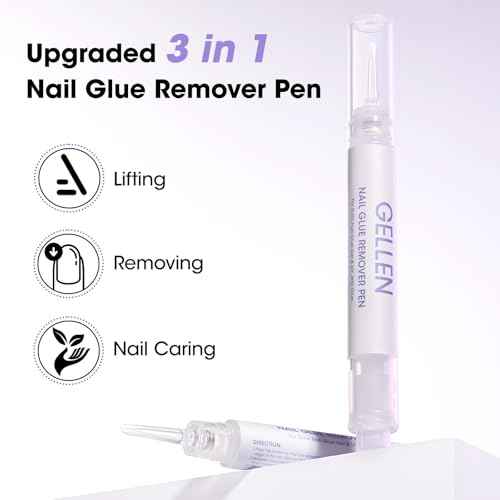 Gellen Nail Glue Remover, 2 Pcs Upgraded Glue Remover Pen for Press on Nails, Non Acetone Press on Removal, 10s Quick Remove for Nail Tips Fake Nails Solid Glue Gel