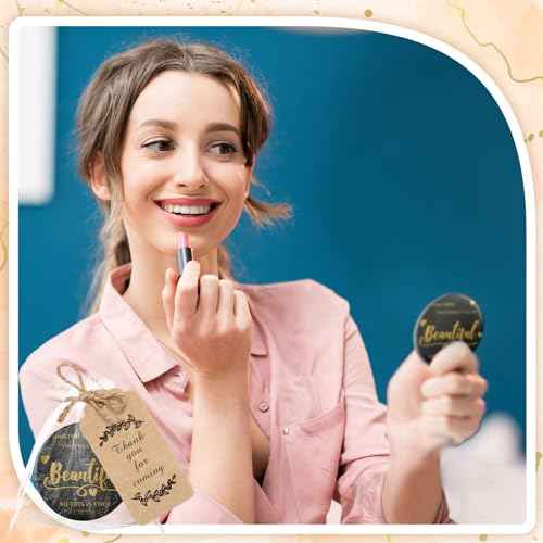 Tradder 50 Sets 2.76 Inch Inspirational Appreciation Gifts Compact Mirrors Bulk for Women Quinceanera Small Pocket Makeup Mirrors for Christmas Employee Gift