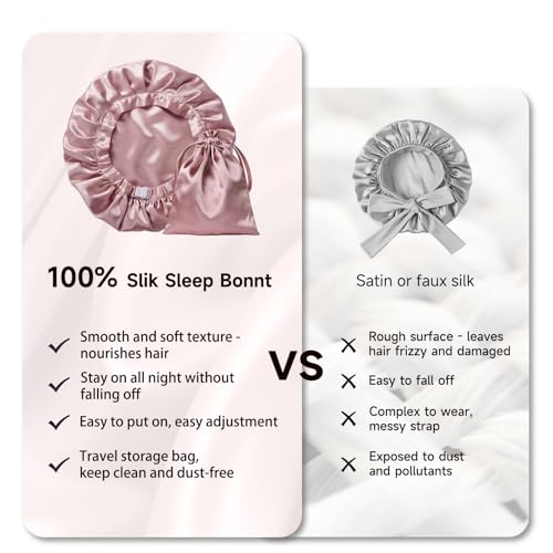 Kaome 100% Mulberry Silk Bonnet for Sleeping Women, 22 Momme Double Layer Silk Hair Wrap, Non-Slip Sleep Cap with Adjustable